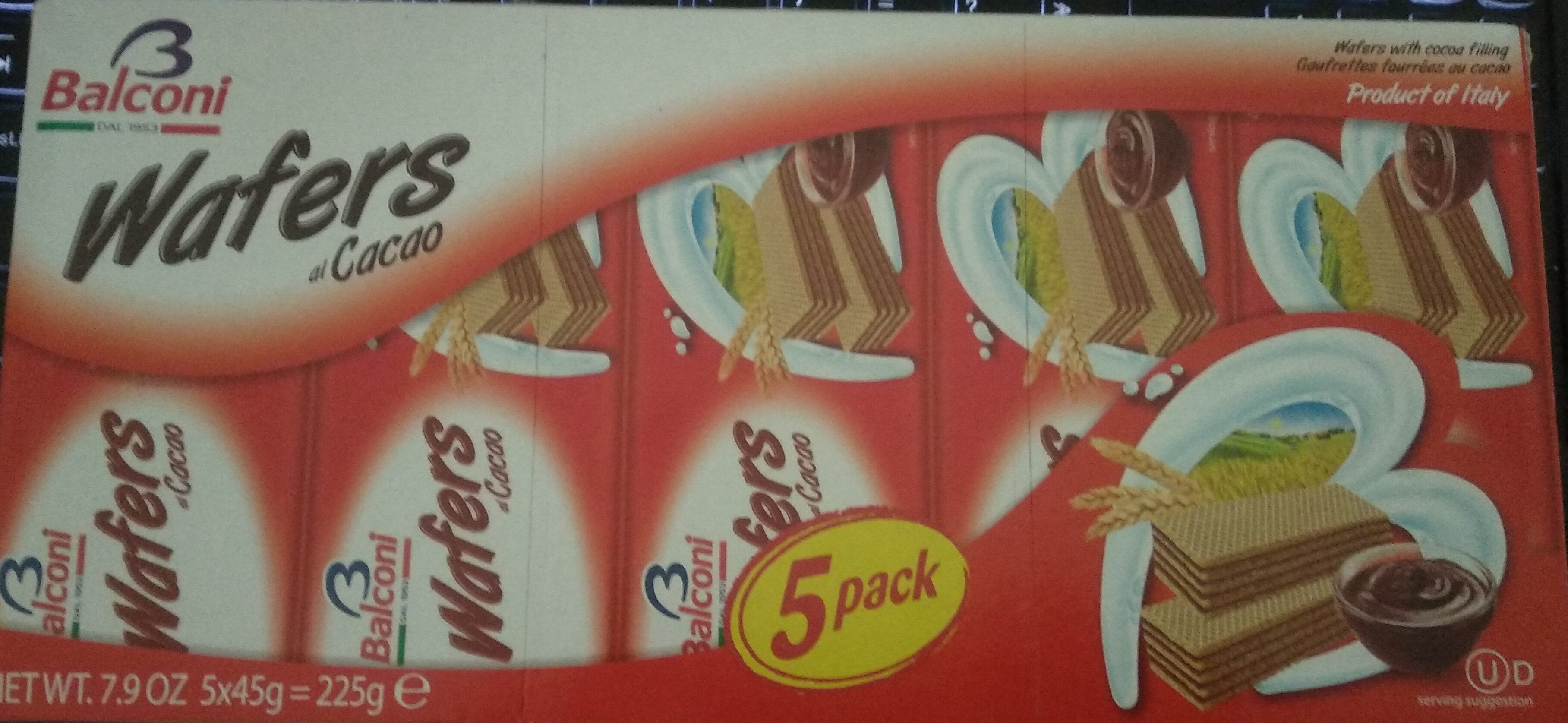 Balconi Wafers Cacau Pack 5 unid 225 G