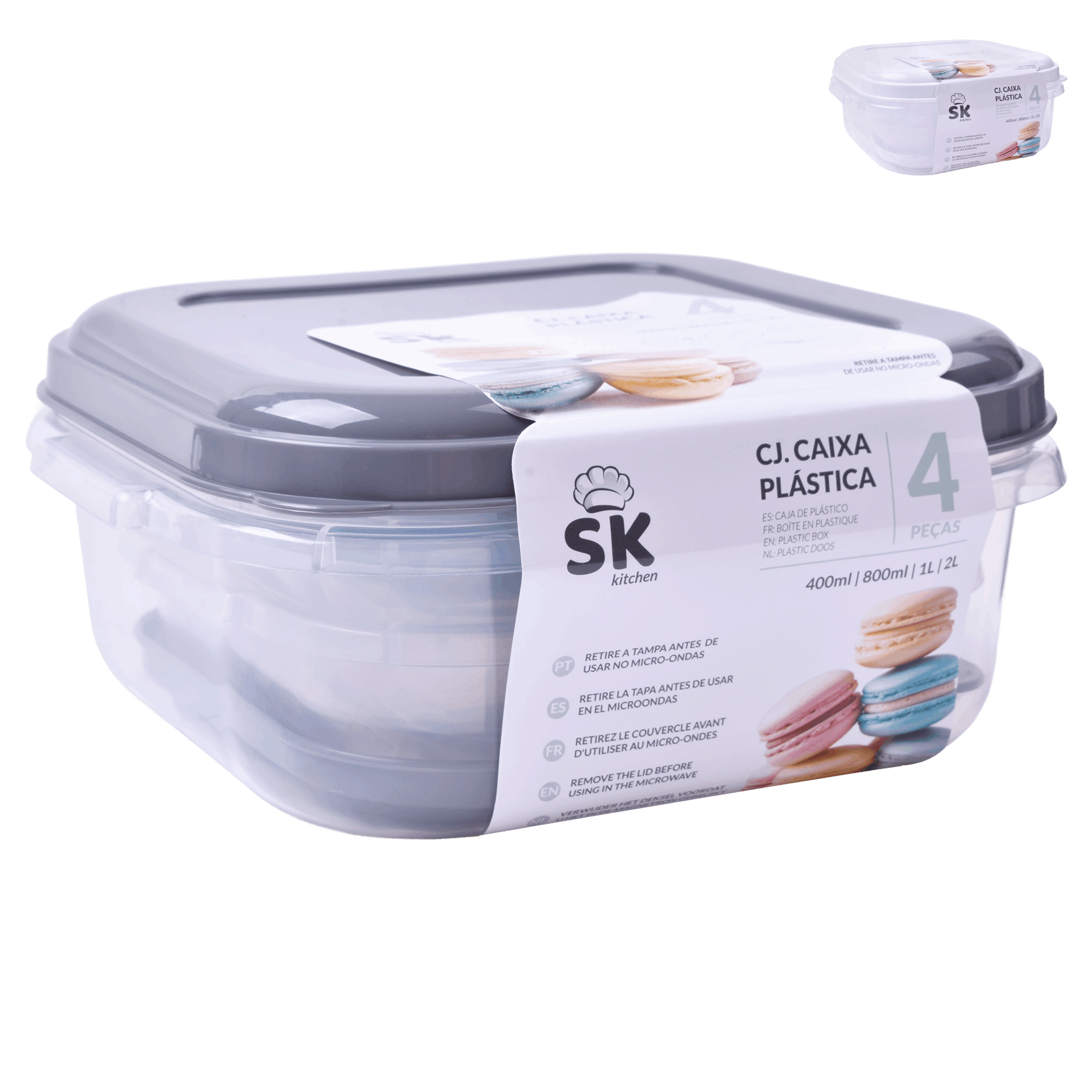 Caixa Plastica Quadrada Pack 4
