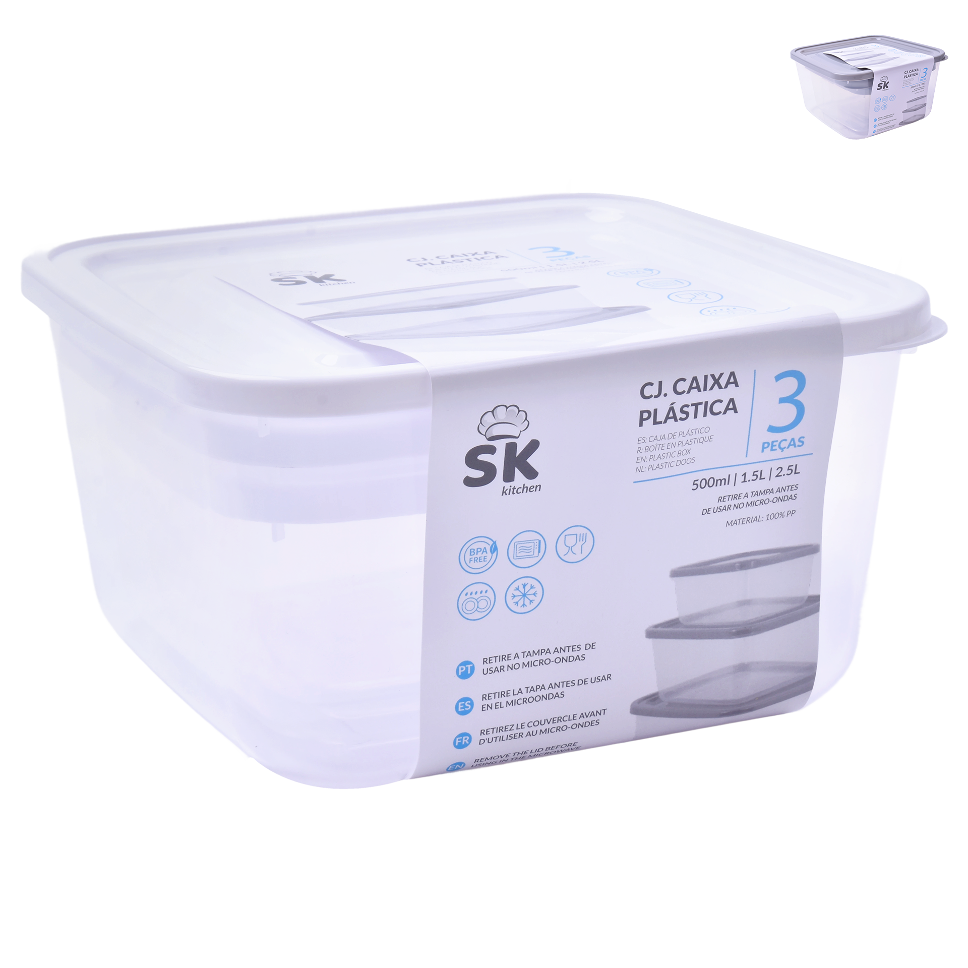 Caixa Plastica Quadrada Pack 3