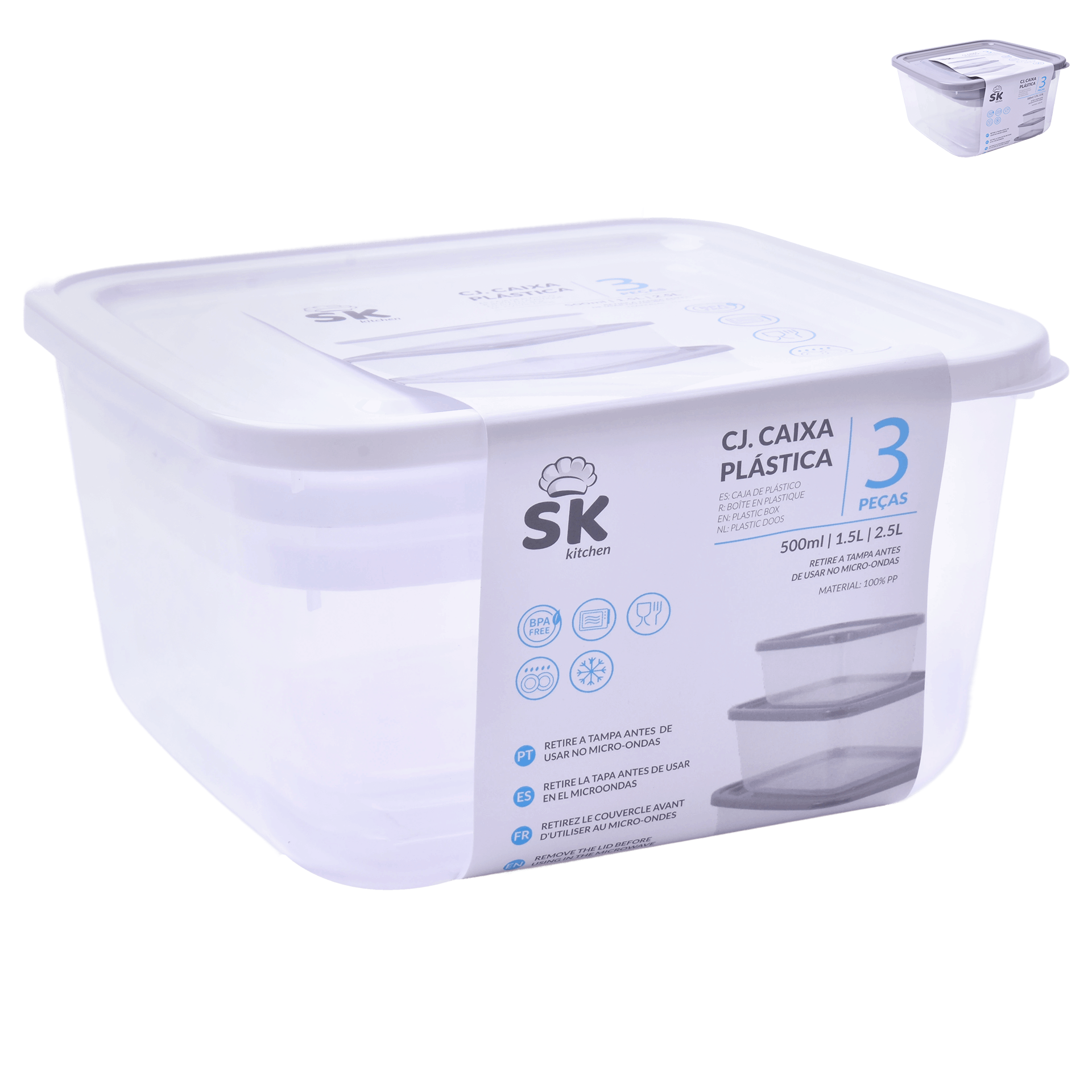 Caixa Plastica Quadrada Pack 3