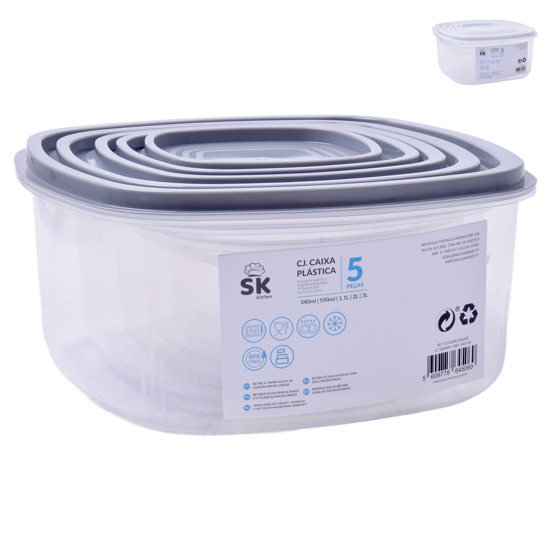Caixa Plastica Quadrada Pack 5