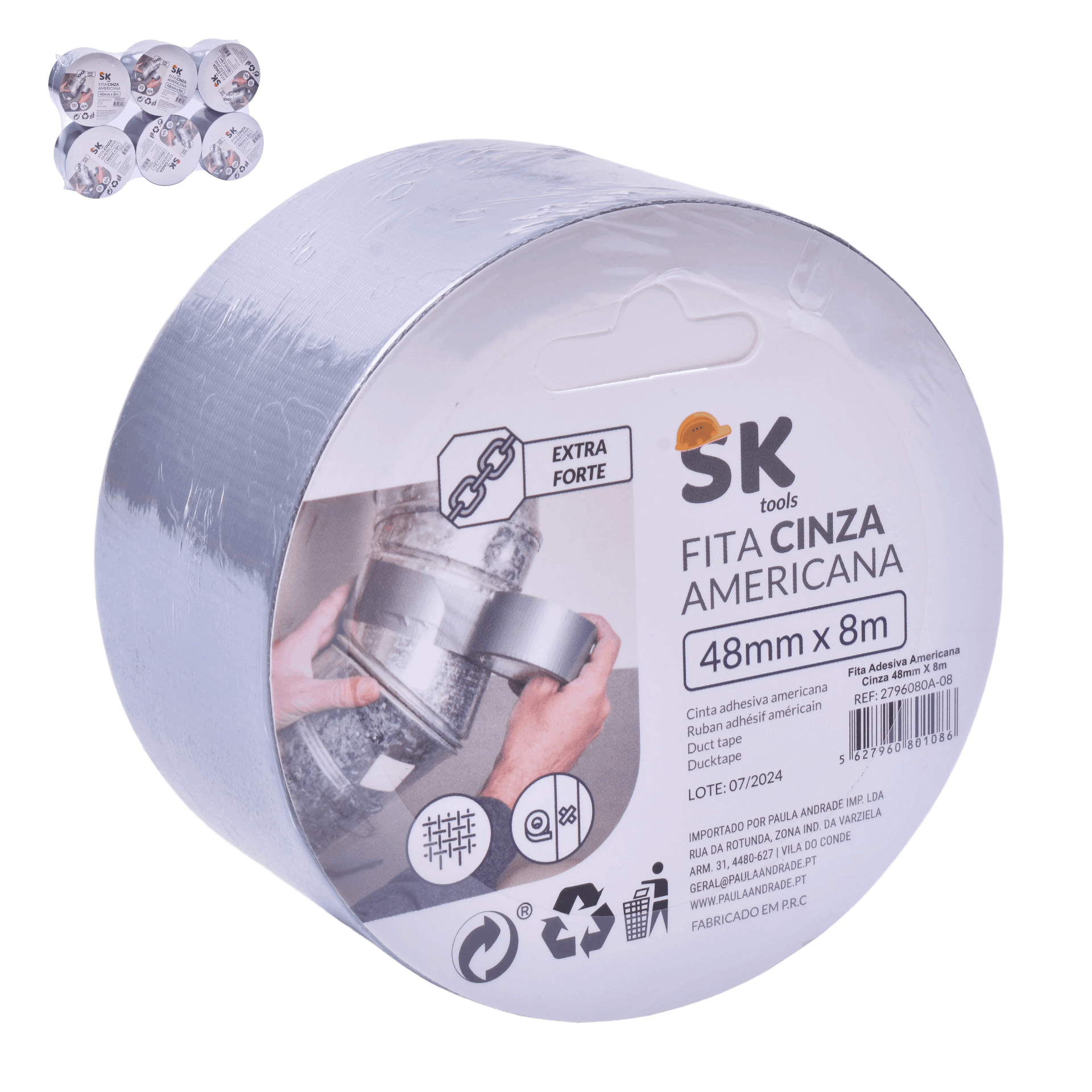 Fita Adesiva Americana Cinza 4,8x8 mt