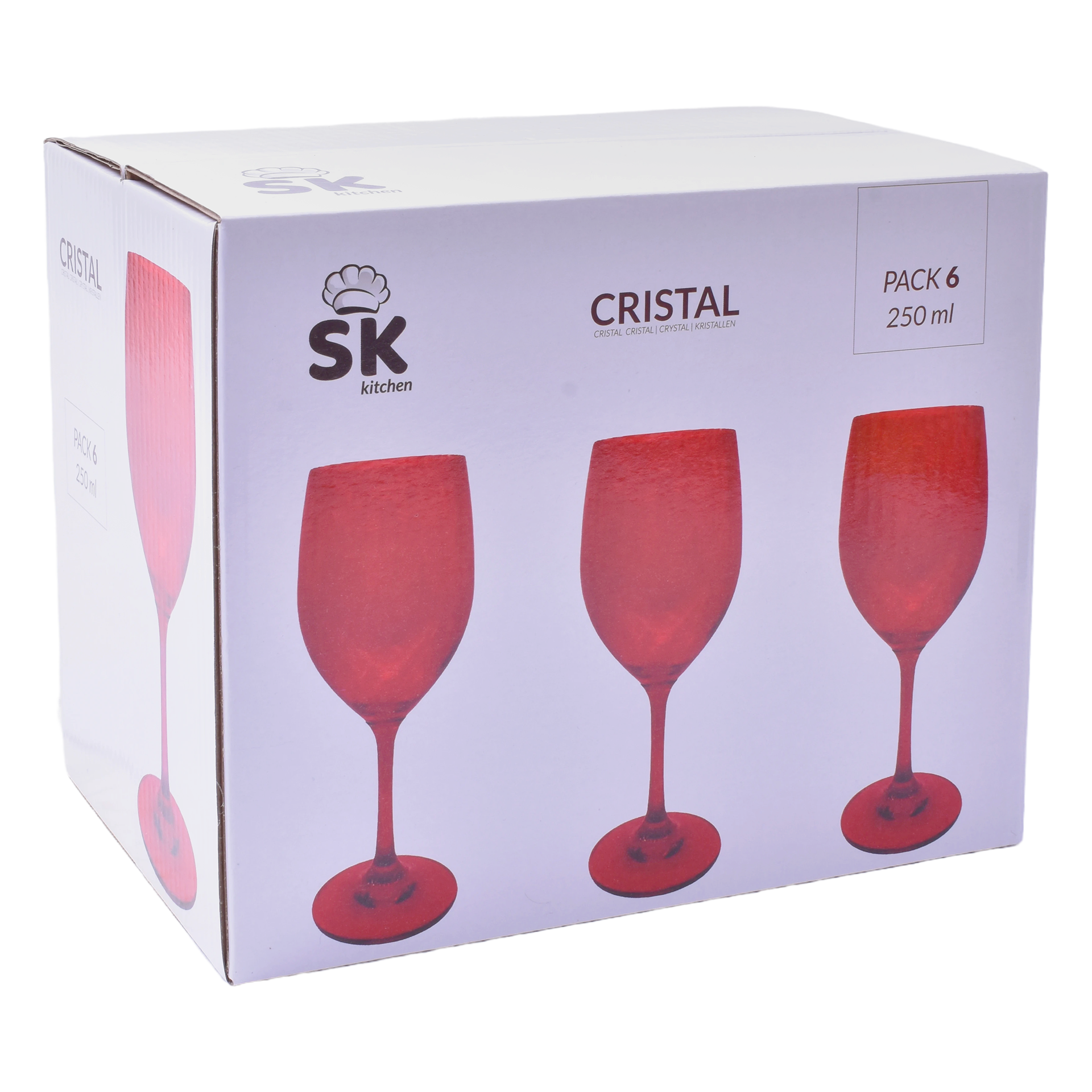 Copo Vinho C/Pe Vermelho 6 unid