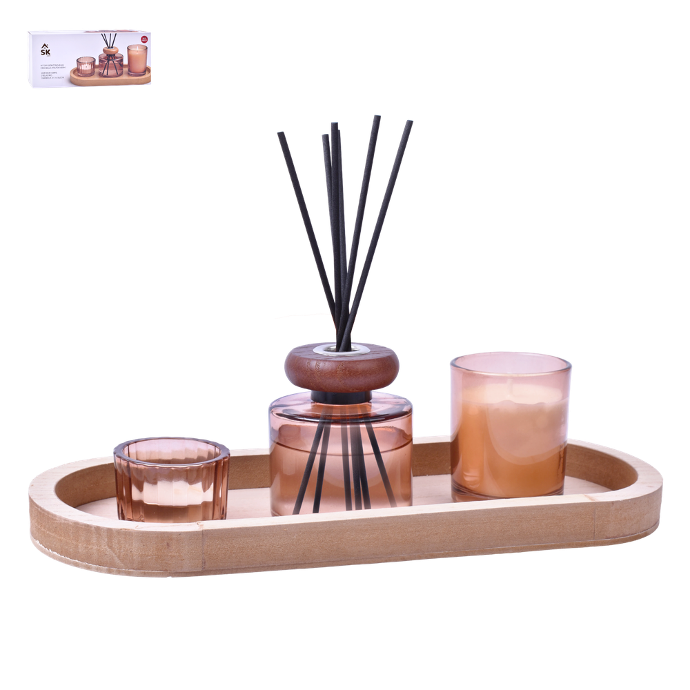 Kit Difusor + Vela + Bandeja Frutos Vermelhos