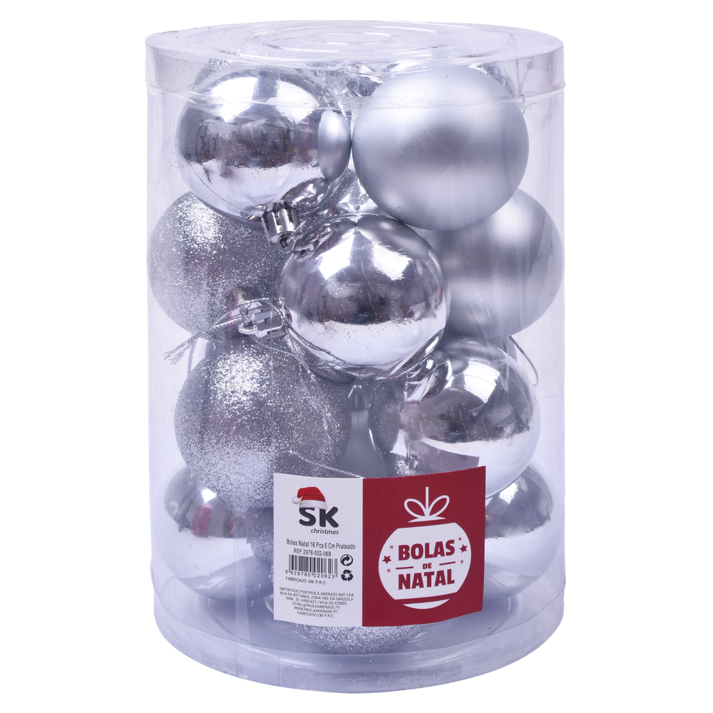 Bolas Natal Prateadas 6cm 12 uni