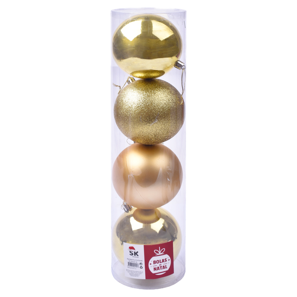 Bolas Natal Douradas 10cm 4 uni