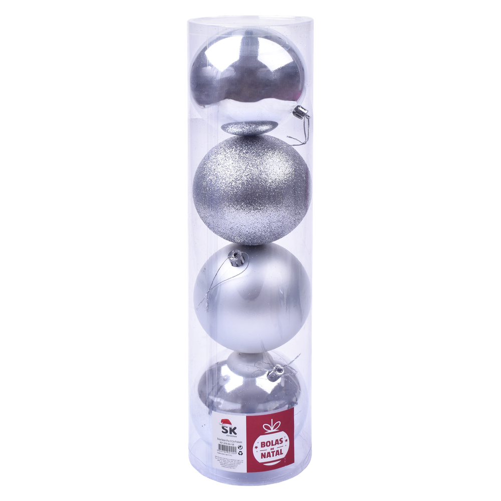 Bolas Natal Prateadas 10cm 4 uni