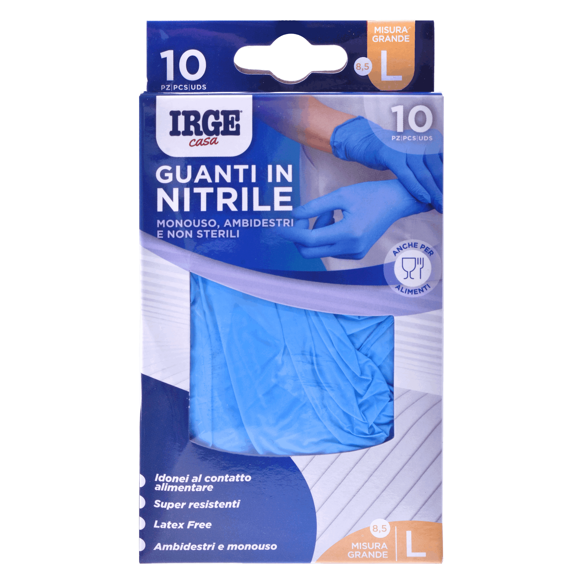 Luva Nitrilo Azul L 10 unid