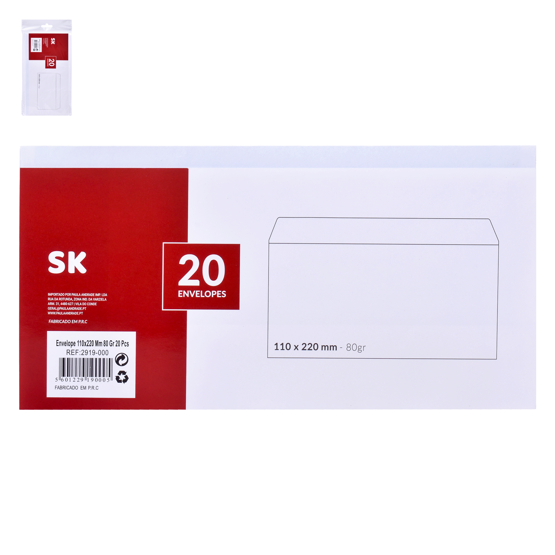Envelope 110 x220mm 20 unid
