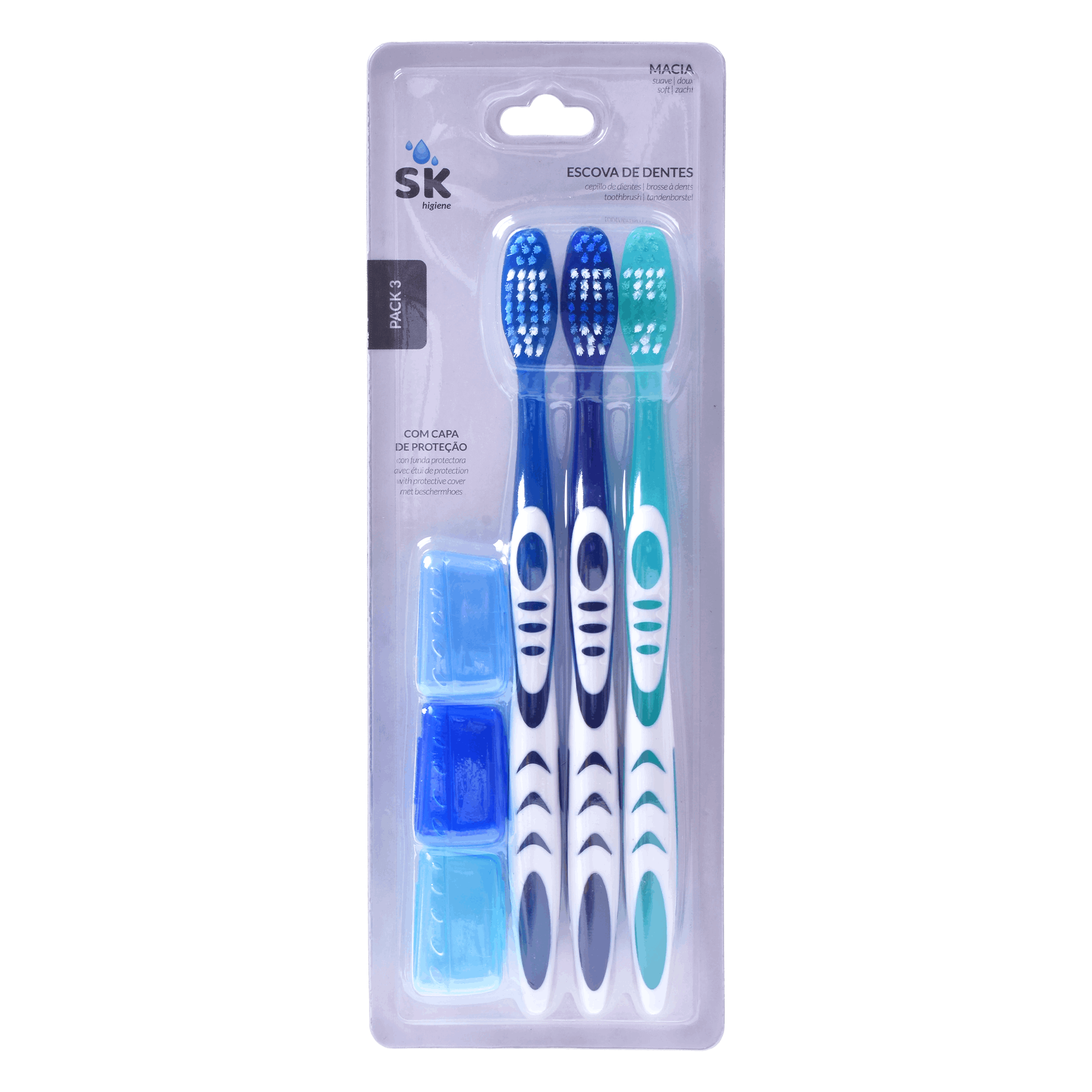 Escova Dentes C/Tampa Pack 3