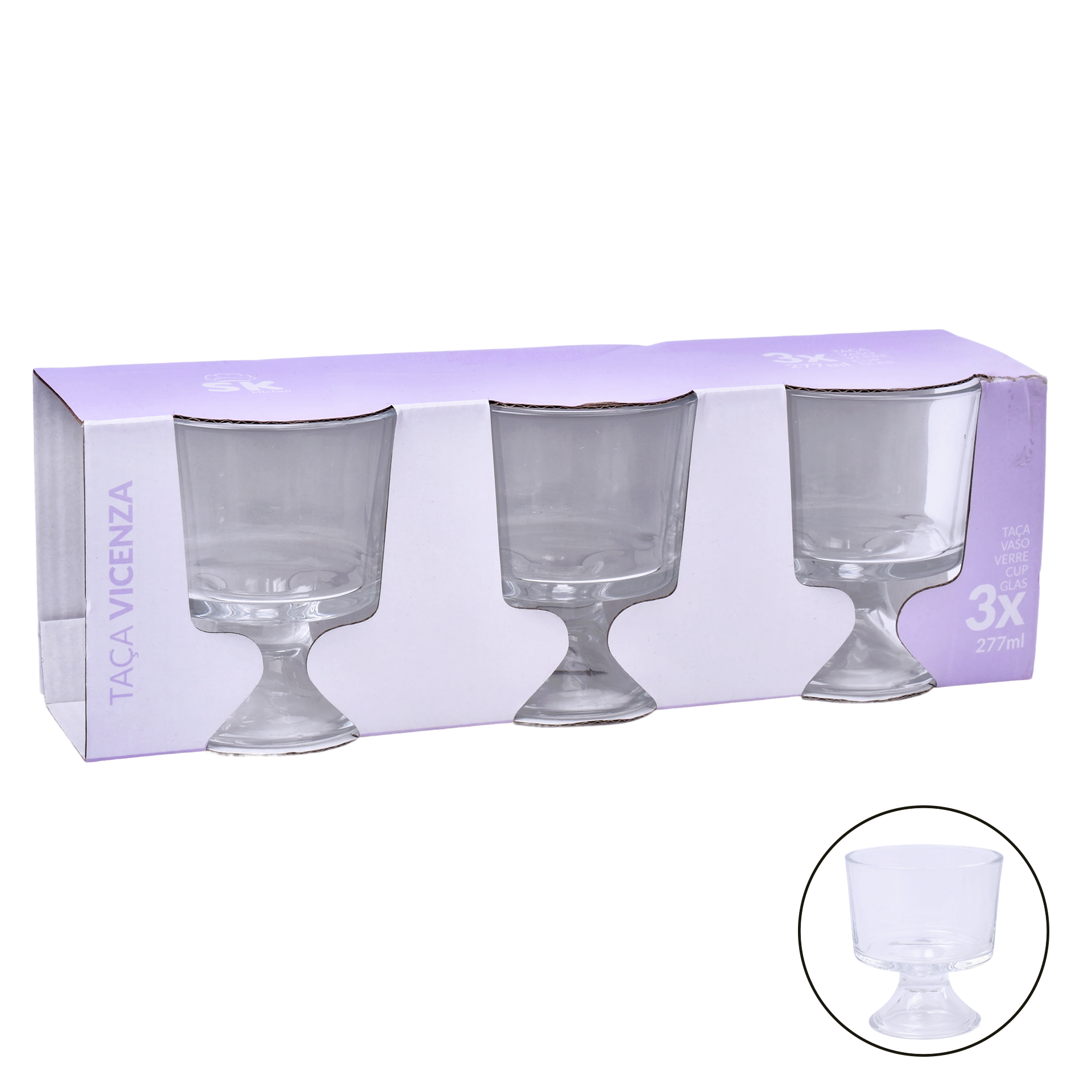Taça Vidro C/Pé 277 ml Pack 3