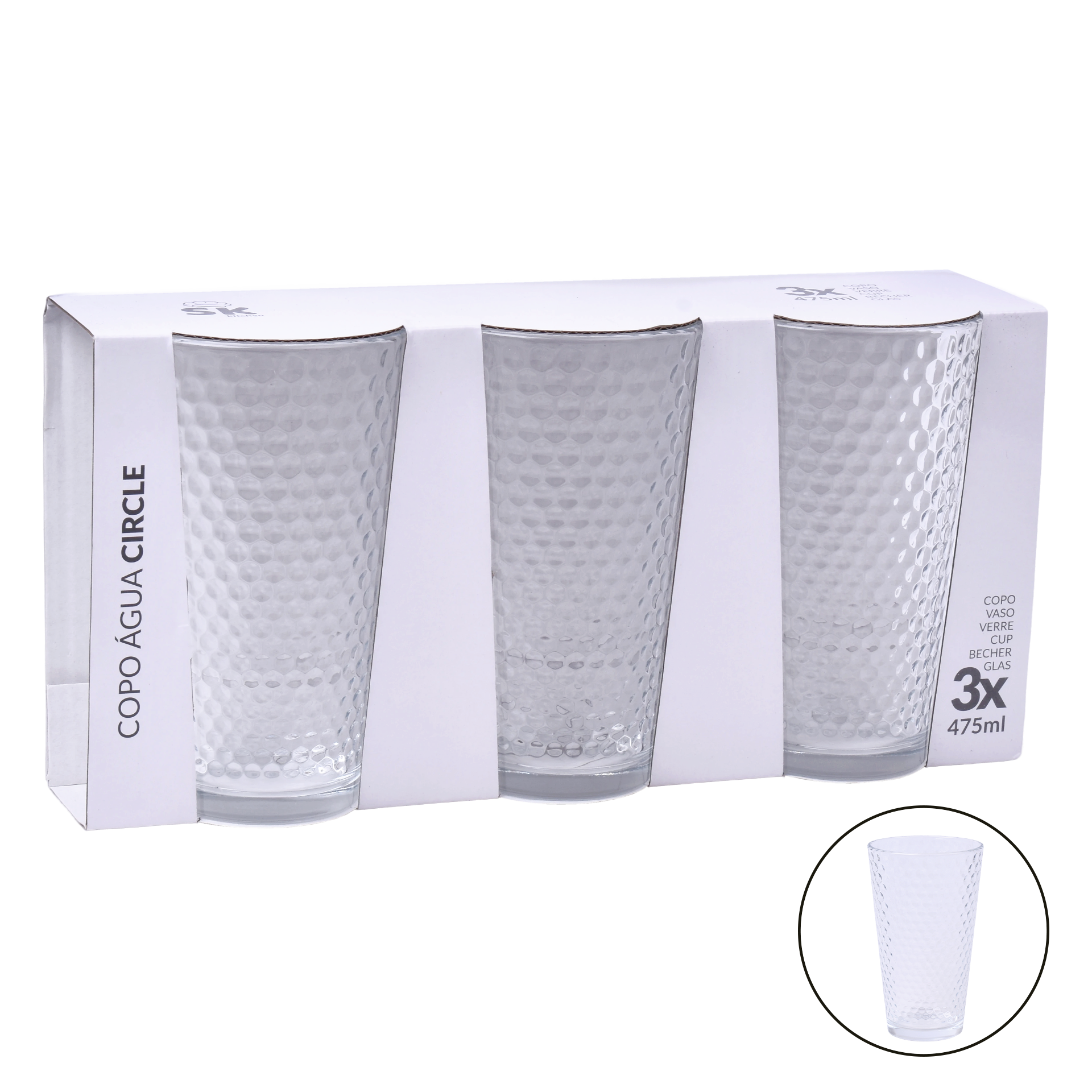 Copo Vidro Circle 475 ml x 3 unid