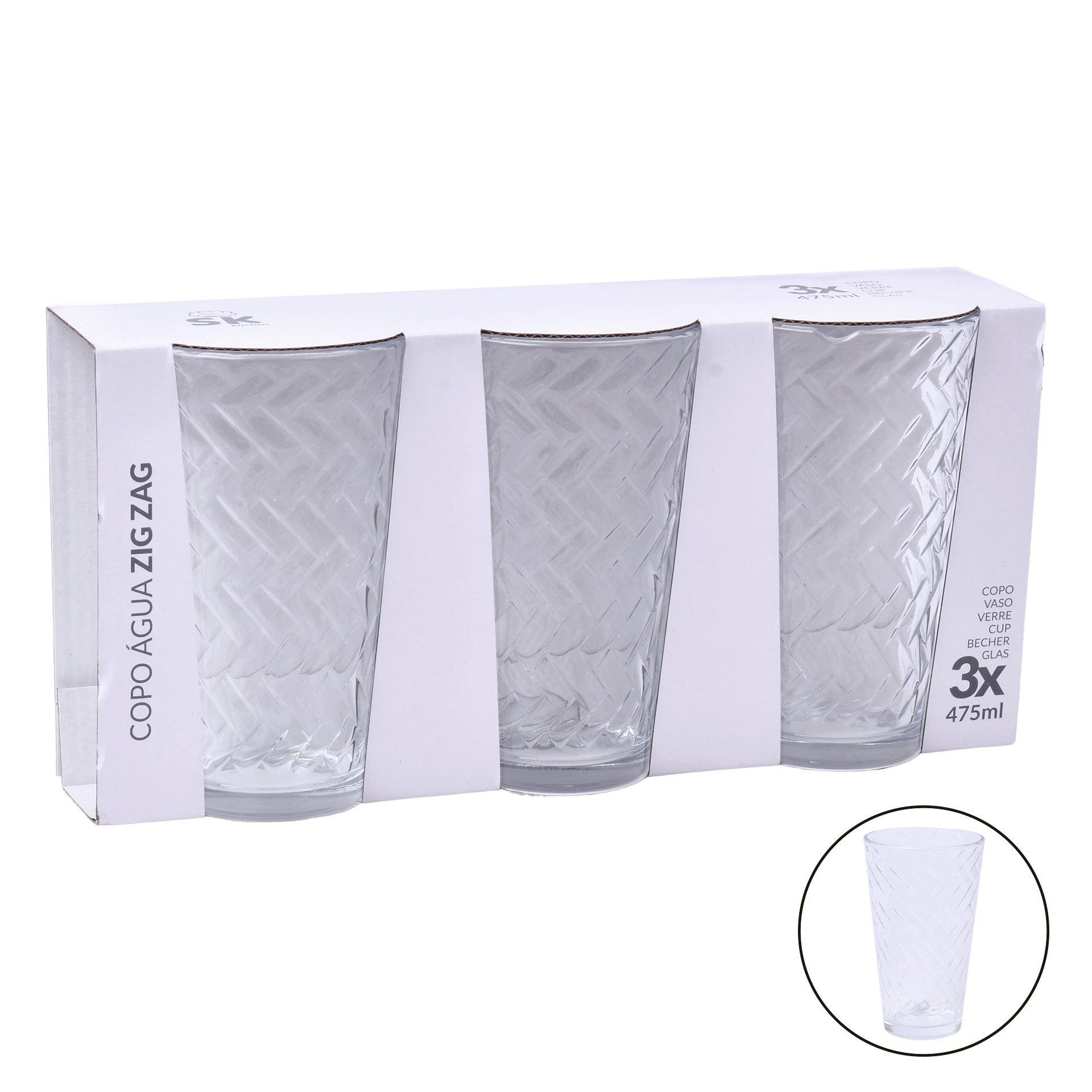 Copo Vidro Zig Zag 475 ml x 3 unid
