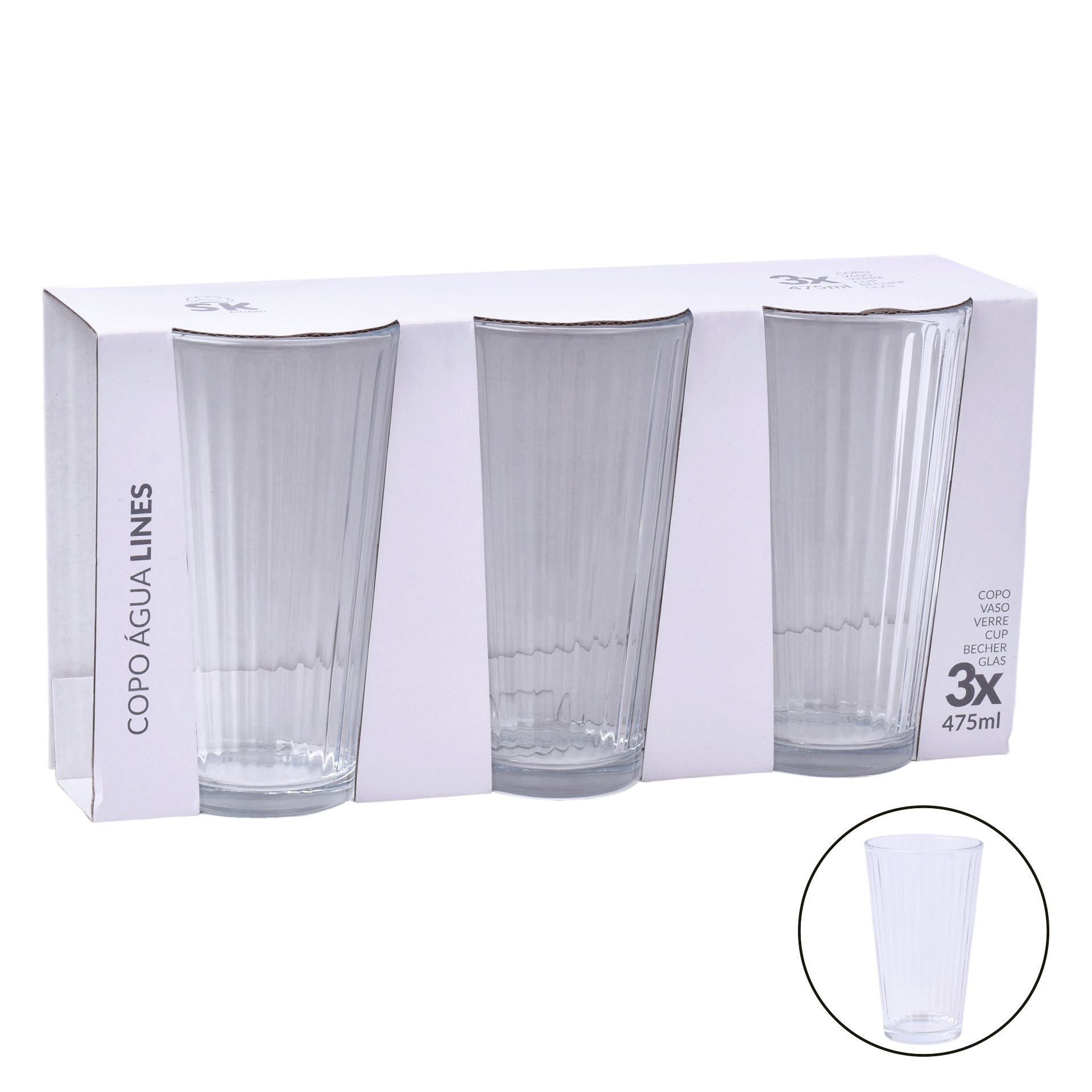 Copo Vidro Lines 475 ml x 3 unid